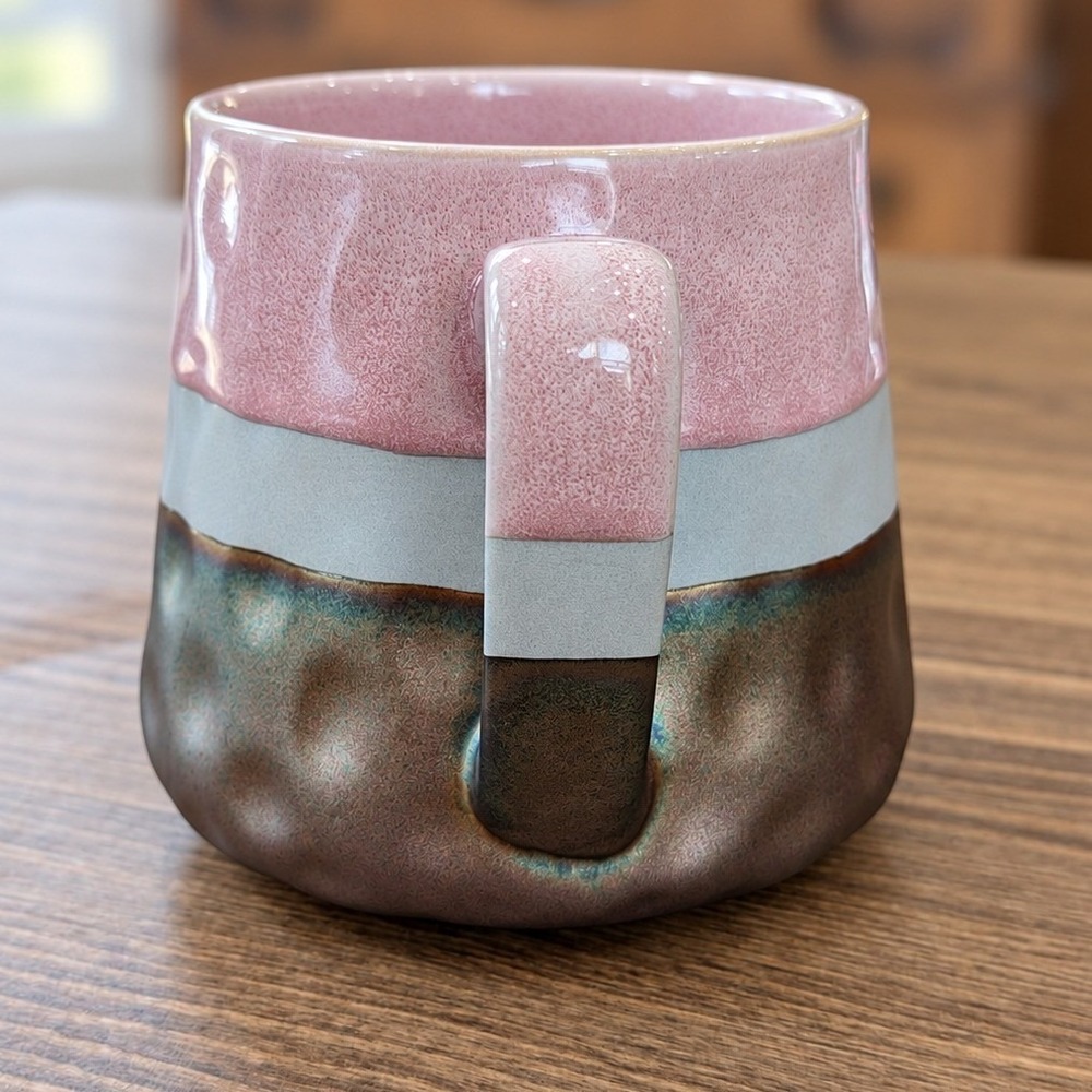 Rochelle Coffee Mug Pink Grey Bronze Hammered Ceramic Glaze - Picture 7 of 10